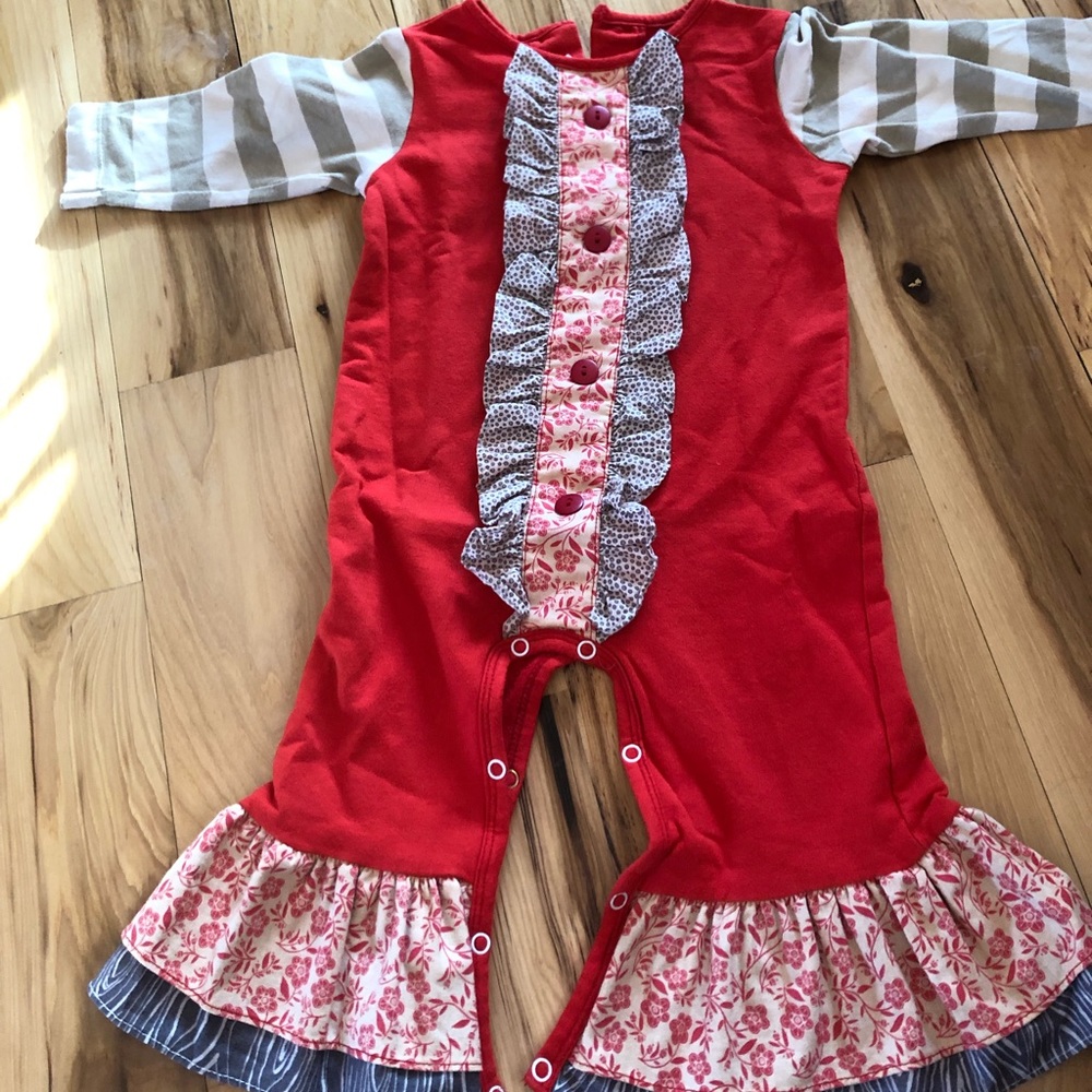 Girls RicRac and ruffles Romper